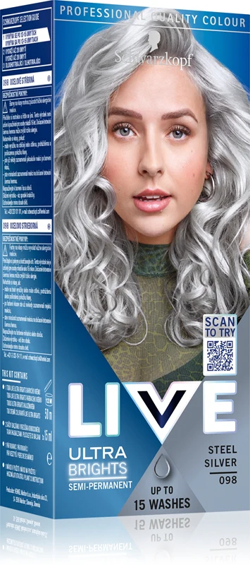 Schwarzkopf LIVE Ultra Brights or Pastel semi-permanent hair dye color 98 Steel Silver