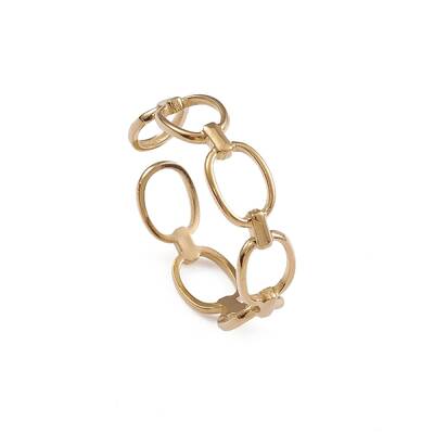 Ion Plating(IP) 304 Stainless Steel Hollow Out Oval Open Cuff Rings for Women