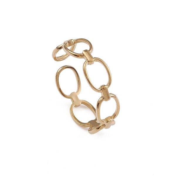 Ion Plating(IP) 304 Stainless Steel Hollow Out Oval Open Cuff Rings for Women