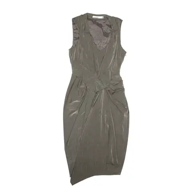 KAREN MILLEN Shimmer Wrap Dress Beige Sleeveless Knee Length Womens UK 10