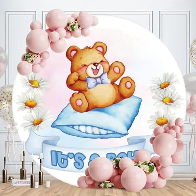Aperturee Its A Boy Teddy Bear Round Baby Shower Backdrop