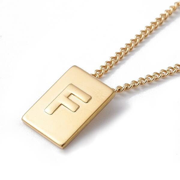 Stainless Steel Initial Letter Rectangle Pendant Necklace for Men Women