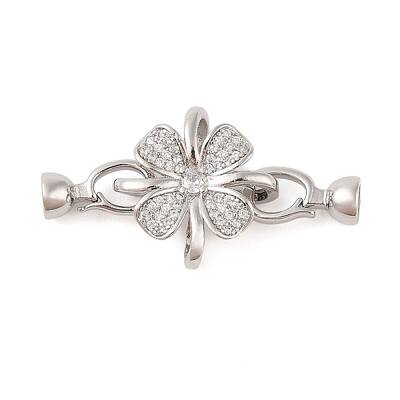 Rack Plating Flower Brass Pave Clear Cubic Zirconia Fold Over Clasps
