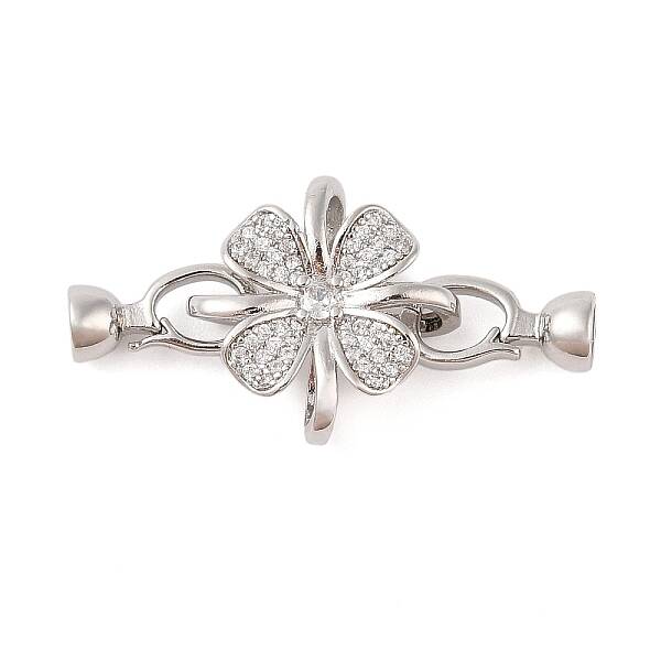Rack Plating Flower Brass Pave Clear Cubic Zirconia Fold Over Clasps