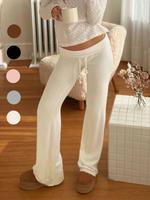Women's Solid Drawstring Waist Straight Leg Pants, Flattering Pants for Women, Fashion Casual Chic Fitted Drop Waist Trousers...