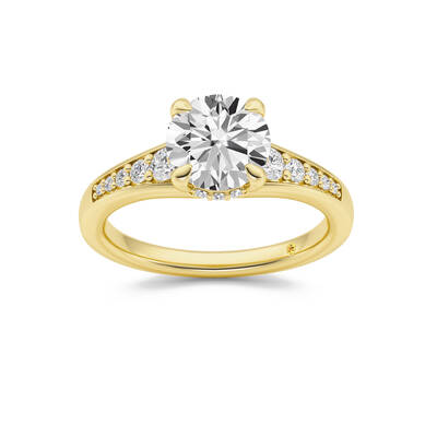 Bloom Tapered Pavé Set Hidden Halo Round Lab Grown Diamond Engagement Ring | 10K Yellow Gold 4 CT. TW.