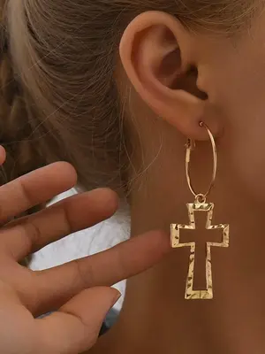 Women's Street Trend Cross Design Dangle Earrings, 1 Pair Vintage Trendy Dangle Earrings, Chic Gorgeous Jewelry As Gift for G...