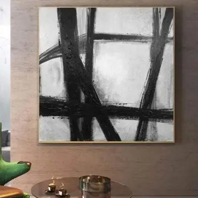 Large Oil Black and White Original Geometric Franz Kline style Abstract Fine Art Wall Decor | PRIMACY