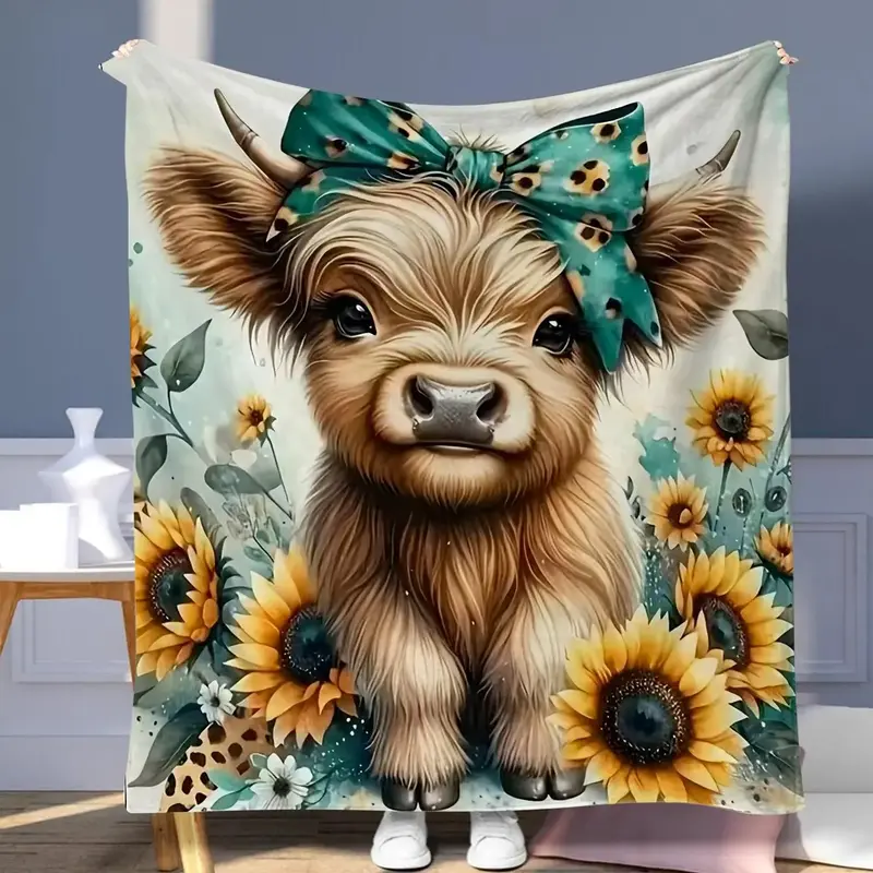 Cute Highland Cow Pattern Blanket, Soft Comfortable Throw Blanket, Cool Bedroom Bedding Blankets, Warm Nap Blanket for Home &...