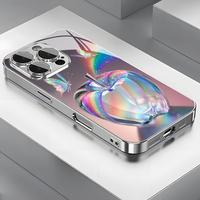 Arctic Glow Butterfly Apple Exquisite Gorgeous Pattern Electroplated Glass Phone Case, Compatible with iPhone 16 Pro Max/15 P...