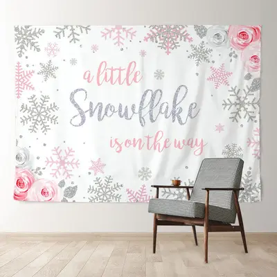 Aperturee Pink Snowflake Floral Baby Shower Winter Backdrop