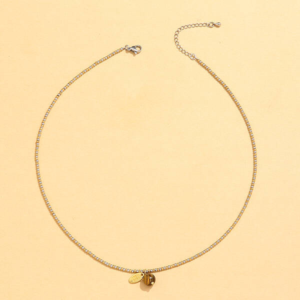 Stainless Steel Natural Stone Pendant Necklace 18K Gold Plated Women's Clavicle Chain
