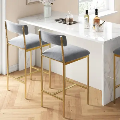 ćGarveećSet of 2 Velvet Bar Stools 25.5\