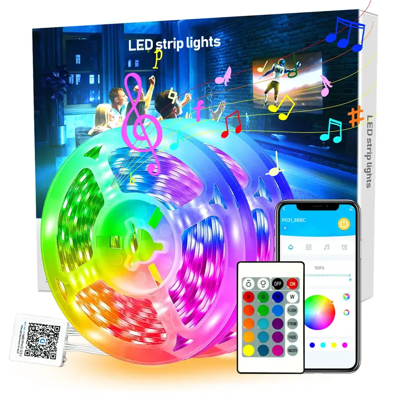 DAYBETTER 50ft or 100ft Led Strip Lights RGB Music Sync Color Changing,Bluetooth Led Lights with Smart App Control Remote,Led...