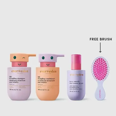 Evereden Kids Happy Hair Trio - Tangle-Free Hair with Plant Peptides - Silicone-Free Shampoo, Conditioner & Detangling Spray ...