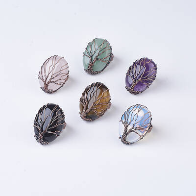 Natural & Synthetic Mixed Stone Adjustable Finger Ring