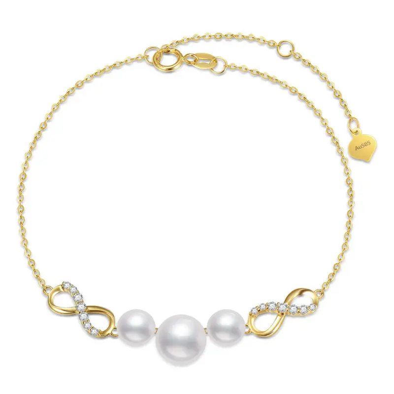 14K Gold Moissanite & Pearl Infinity Symbol Charm Bracelet