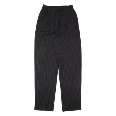 MARKS & SPENCER Pinstriped Trousers Black Relaxed Tapered Wool Womens W23 L31