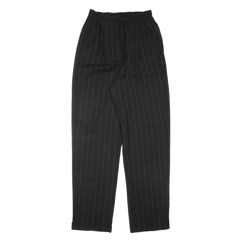 MARKS & SPENCER Pinstriped Trousers Black Relaxed Tapered Wool Womens W23 L31