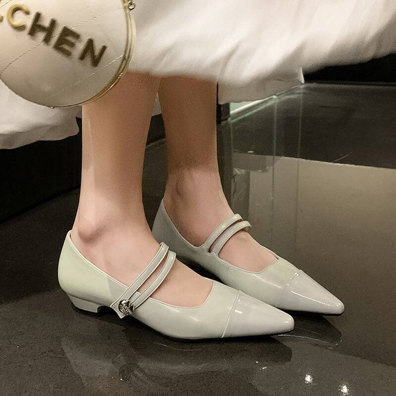 CHIKO Edith Pointy Toe Block Heels Mary Jane Shoes
