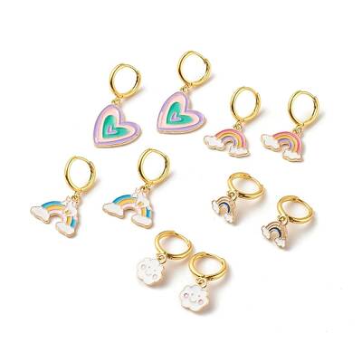 Colorful Alloy Enamel Dangle Hoop Earrings for Women