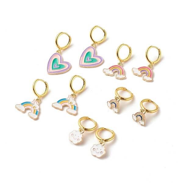 Colorful Alloy Enamel Dangle Hoop Earrings for Women