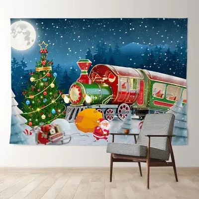 Aperturee Red Green Train Santa Snowy Eve Christmas Backdrop