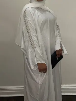 Metallic Butterfly Abaya - White