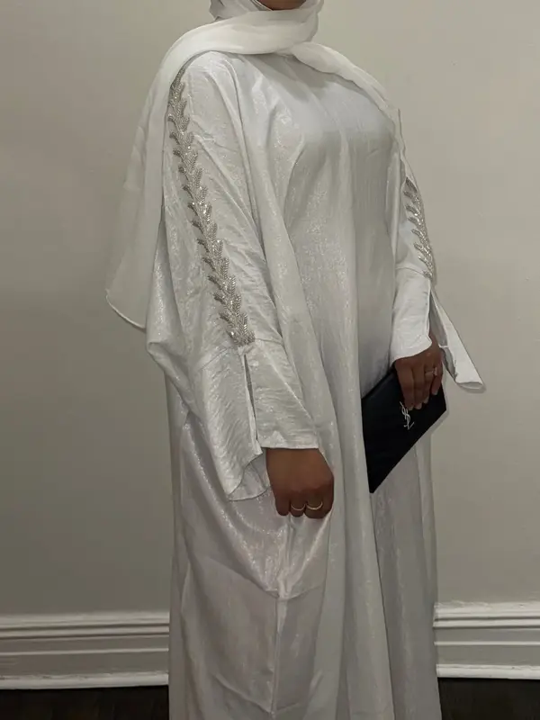 Metallic Butterfly Abaya - White