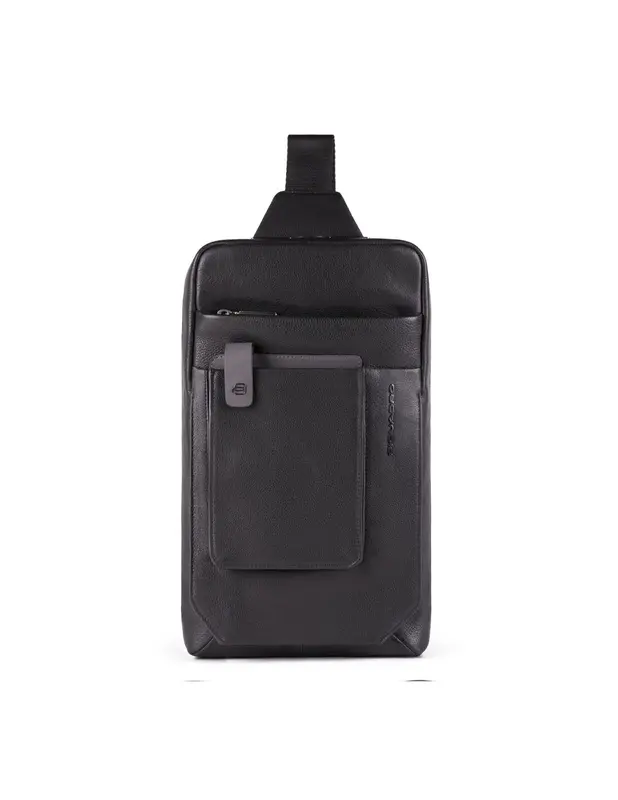 Piquadro, Tallin, leather bag, mono strap, black, men, 20 x 33 x 5 cm