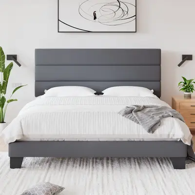 Allewie Full/Queen/King Velvet Upholstered Platform Bed Frame - 【Frame Only No Mattress】Padded Headboard with Wooden Slat...