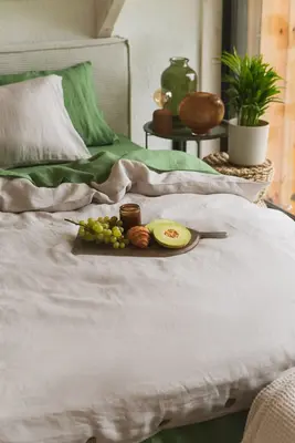 Linen bedding set in Cream | Size: AU King + Standard