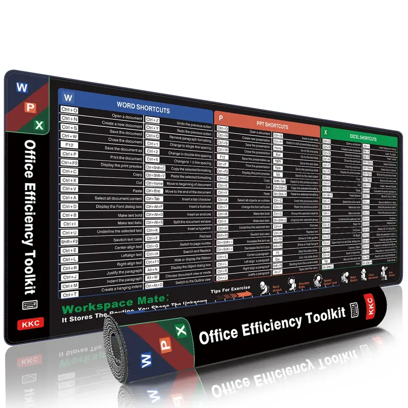 【Efficient Work】Excel Shortcut Mouse Pad | Large XXL Desk Mat with Cheat Sheet for Office & Gaming | Non-Slip Stitched Ed...