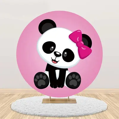 Round Pink Cute Panda Baby Shower Backdrop For Girls - Aperturee