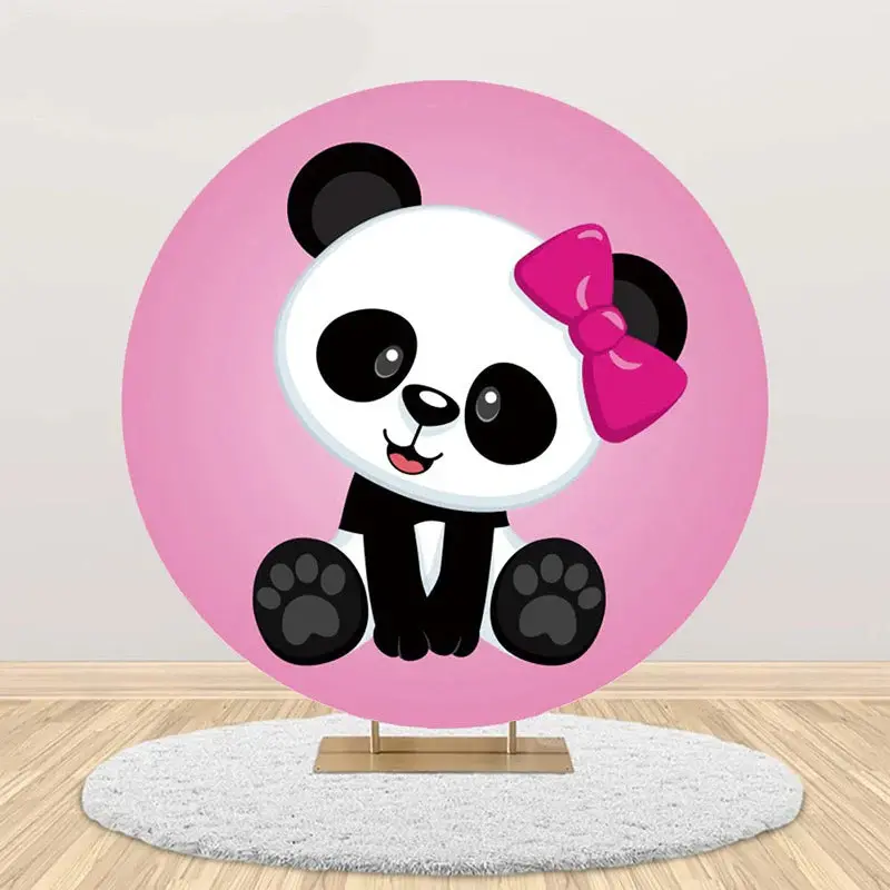 Round Pink Cute Panda Baby Shower Backdrop For Girls - Aperturee