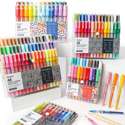 Grabie Acrylic Markers Paint Pens Set (Drawing Pad Included), for Rock Painting, Ceramic, Canvas, Plastic, Glass artmarkers a...