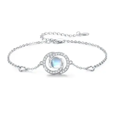 Sterling Silver Round Moonstone Infinity Symbol Charm Bracelet