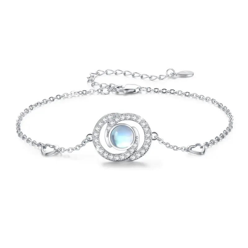 Sterling Silver Round Moonstone Infinity Symbol Charm Bracelet