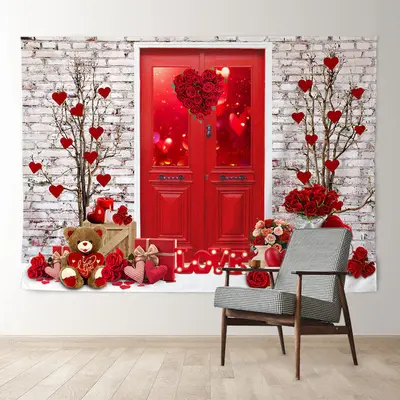 Aperturee Red Theme Roses Brick Wall Valentines Photo Backdrop