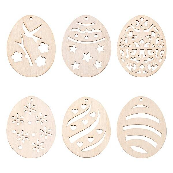 30Pcs 6 Style Undyed Natural Wooden Big Pendants