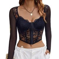 Avidlove Women Mesh Top Lace Crop Top Long Sleeve Sheer Blouse Y2K Mesh Shirts Going Out Tops S-XXL