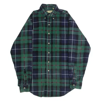 LL BEAN Mens Corduroy Shirt Green 90s Check Long Sleeve S