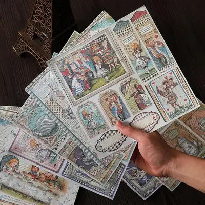 15pcs/Set Alice Themed Vintage Paper, DIY Decor Scrapbook Paper, Scrapbooking Decorative Paper for Gift Greeting Card Water B...