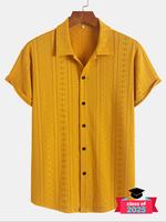 Men's Plain Hollow Out Short Sleeve Shirt, Regular Fit Casual Solid Shirt Collared Top for Summer, Fashion Men's Clothes for ...
