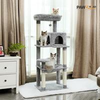 PAWZ Road Cat Tree for Large Cats with Metal Plush Hammock, 56.3-Inch Cat Tower with 2 Door Condo, 6-Tier Shelves with Scratc...