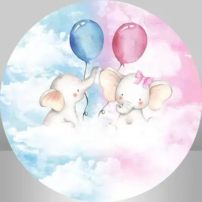 Aperturee Elephant Gender Reveal Circle Baby Shower Backdrop | Round Baby Shower Backdrop | Custom Round Backdrop | Baby Show...