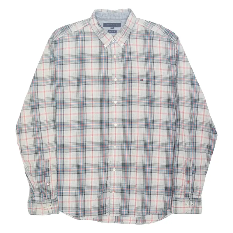 TOMMY HILFIGER New York Fit Mens Shirt Grey Check Long Sleeve 2XL