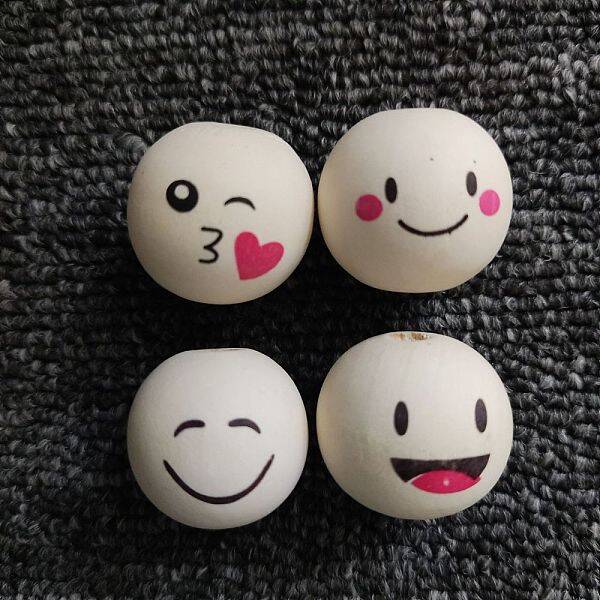 4Pcs 4 Styles Round Printed Wood European Beads