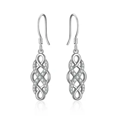 Sterling Silver Cubic Zirconia Celtic Knot Drop Earrings