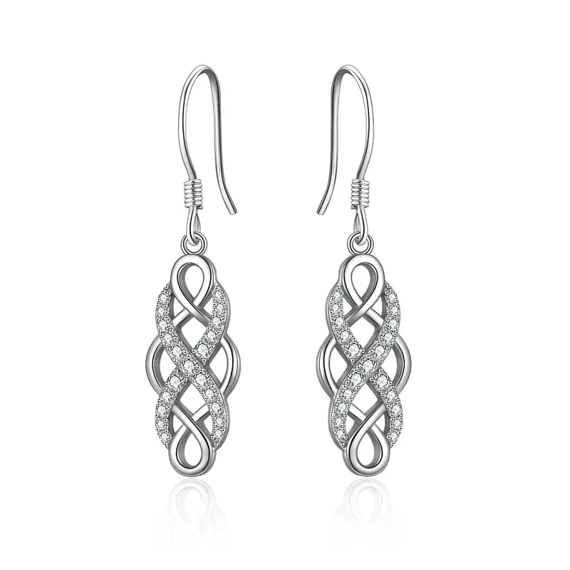 Sterling Silver Cubic Zirconia Celtic Knot Drop Earrings
